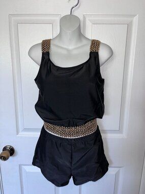 NWT Black Swim Gold Embroidered Gold Size L Women